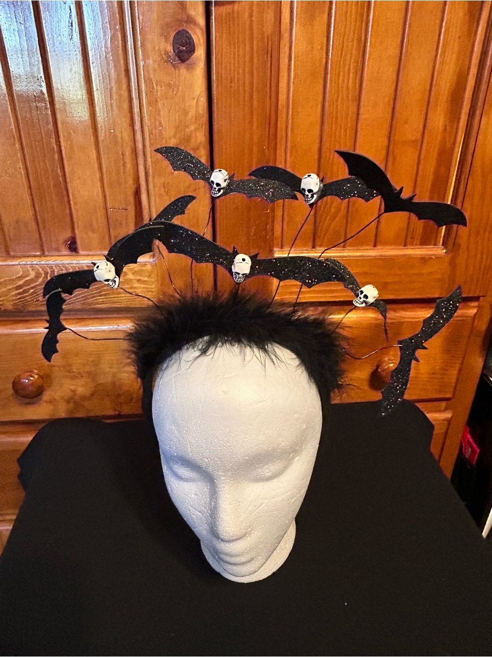 Black Bat & Skull Halloween Headband